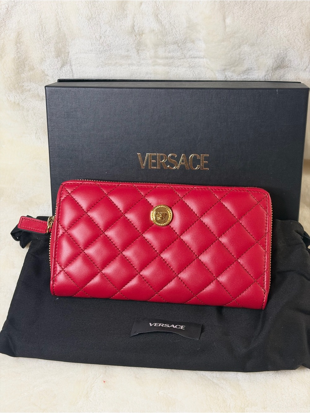 Versace Medusa Tribute Quilted Leather Zip Around Wallet